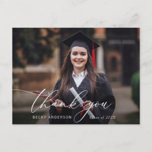 thin script modern thank you graduation postcard