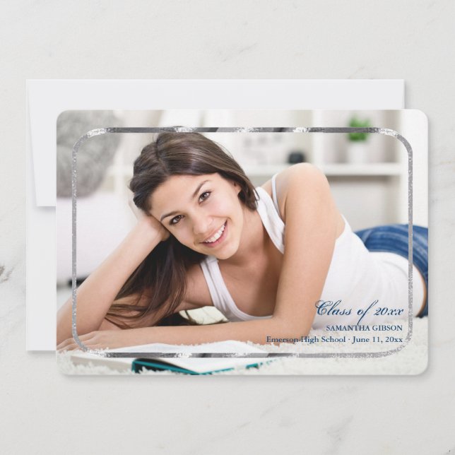 Thin Silver Frame Photo Graduation Announcement (Front)