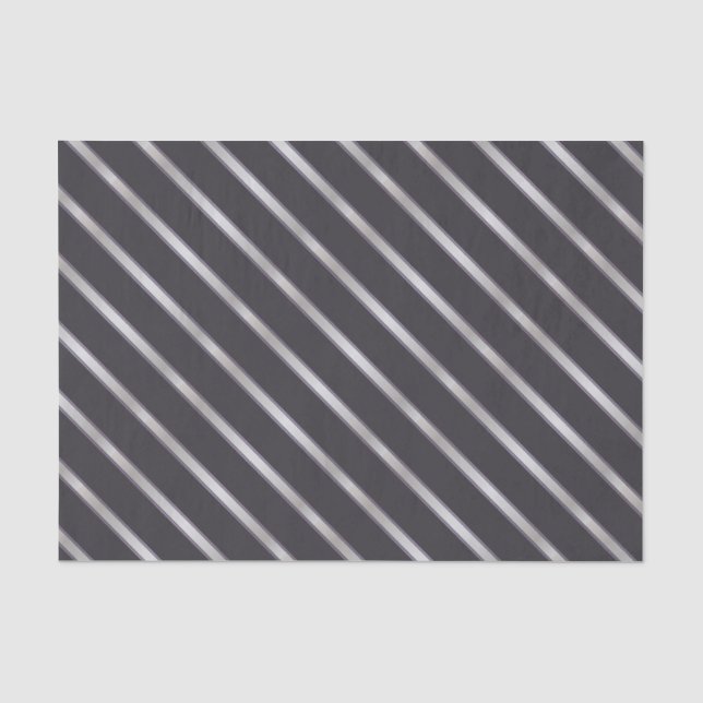 Thin Silver Metallic Diagonal Stripes Tissue Paper (Front)