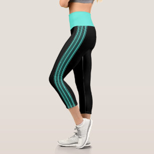 Thin Stripe Black and Aqua Yoga Pants Leggings