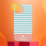Thin Stripes Upscale Heart Monogram teal peach iPhone 16 Plus Case<br><div class="desc">Coral and teal green - If your art still needs to be adjusted,  click on the Customise This button. This will take you to a design area where you can move things around and even change fonts!</div>