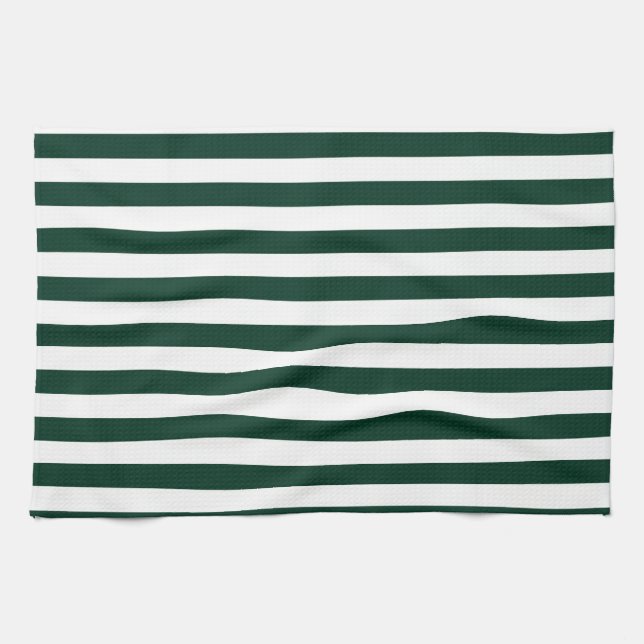 Thin Stripes - White and Dark Green Tea Towel (Horizontal)