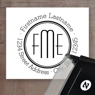 Thin Triple Monogram with Name and Return Address Self-inking Stamp