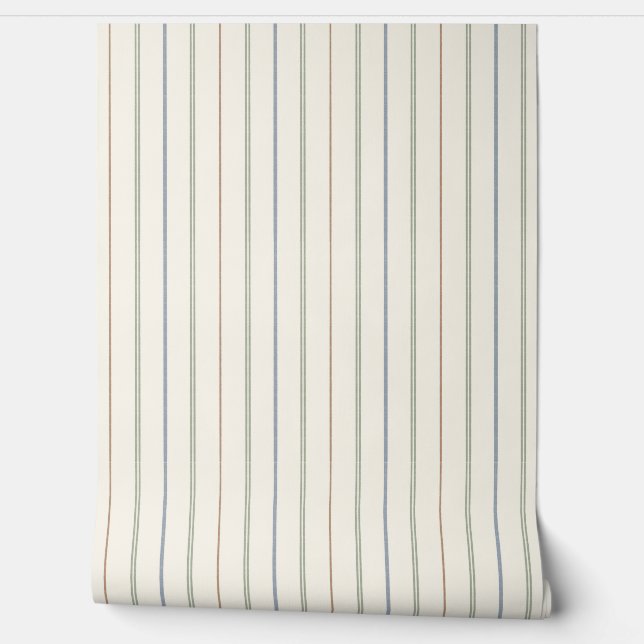 Thin Vertical Stripe Pattern Boho Neutral Earthy Wallpaper (Unrolling)
