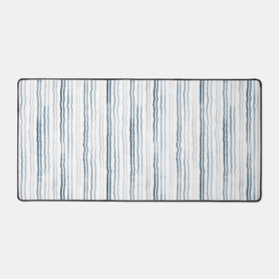 Thin Watercolor Stripes, Slate Blue, Gray on White Desk Mat