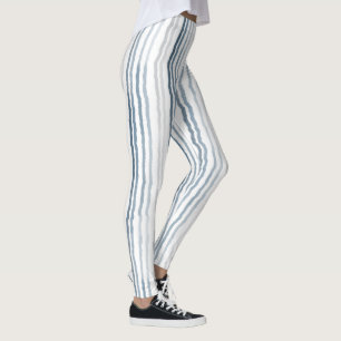 Thin Watercolor Stripes, Slate Blue, Gray on White Leggings