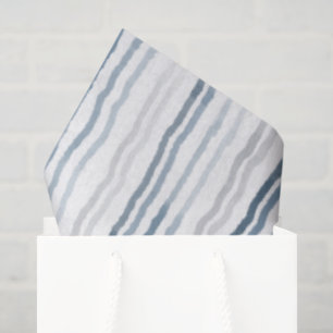 Thin Watercolor Stripes, Slate Blue, Gray on White Tissue Paper
