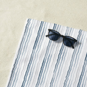 Thin Watercolor Stripes, Slate Blue, Gray, White Beach Towel