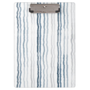 Thin Watercolor Stripes, Slate Blue, Gray, White Clipboard
