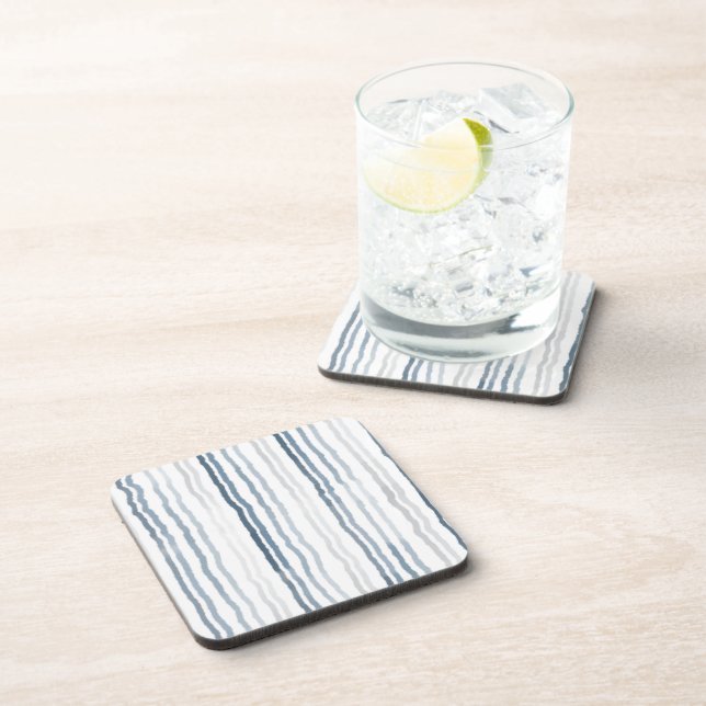 Thin Watercolor Stripes, Slate Blue, Gray, White Coaster (Right Side)