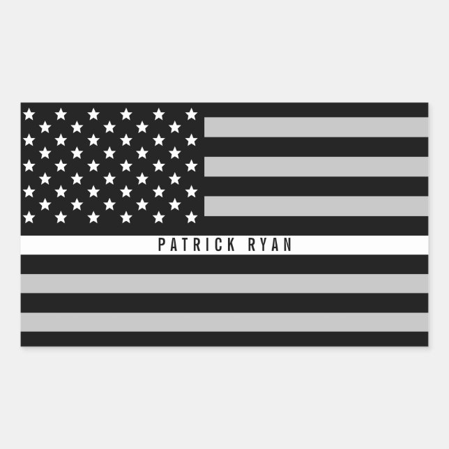 Thin White Line American Flag EMT EMS Monogram Rectangular Sticker (Front)
