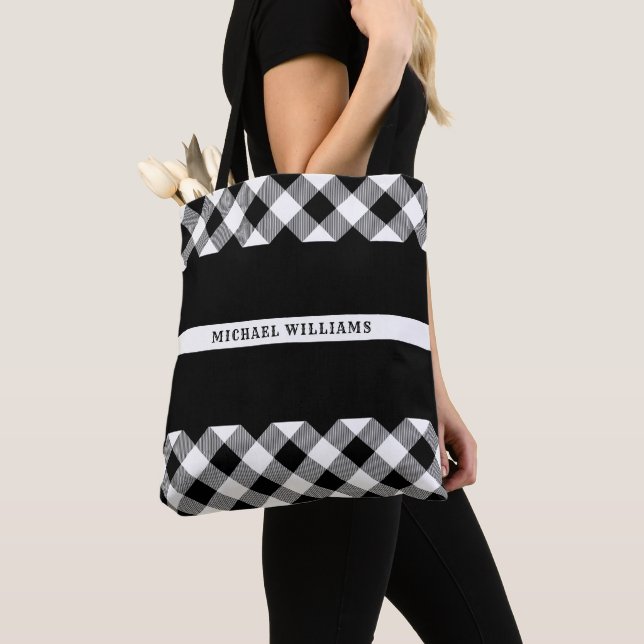 Thin White Line EMS EMT Buffalo Plaid Monogram Tote Bag (Close Up)