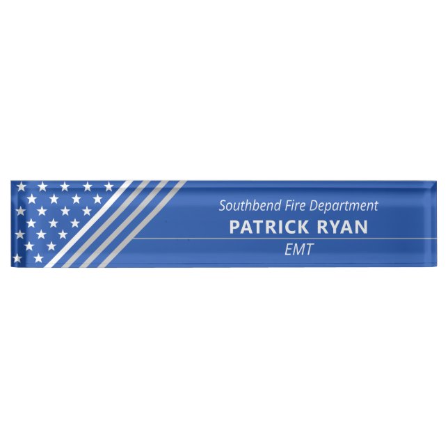 Thin White Line EMS EMT Stars Stripe Monogram Blue Nameplate (Front)