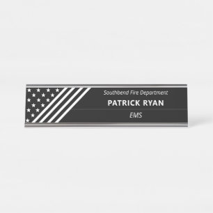 Thin White Line EMS Stars Stripes Monogram Desk Name Plate