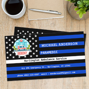 Thin White Line Flag Custom Paramedic EMS Logo Business Card