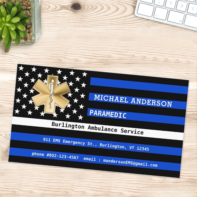 Thin White Line Flag Custom Paramedic EMS Logo Business Card (Creator Uploaded)