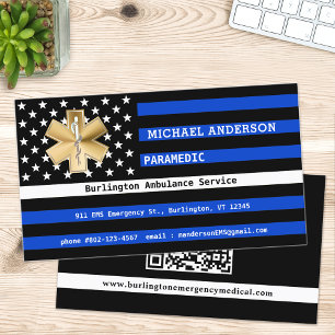 Thin White Line Flag Custom Paramedic EMS QR Code Business Card