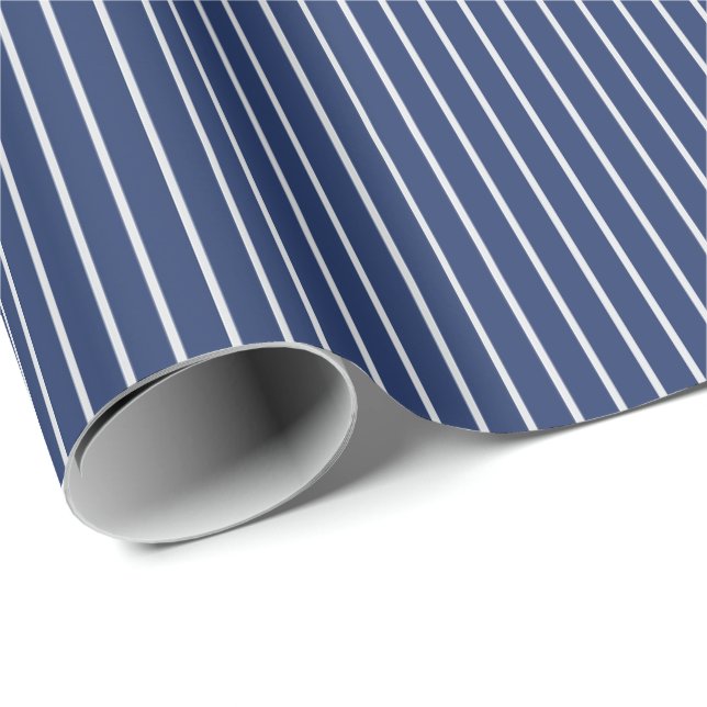 Thin White Pinstripes on Dark Blue Wrapping Paper (Roll Corner)