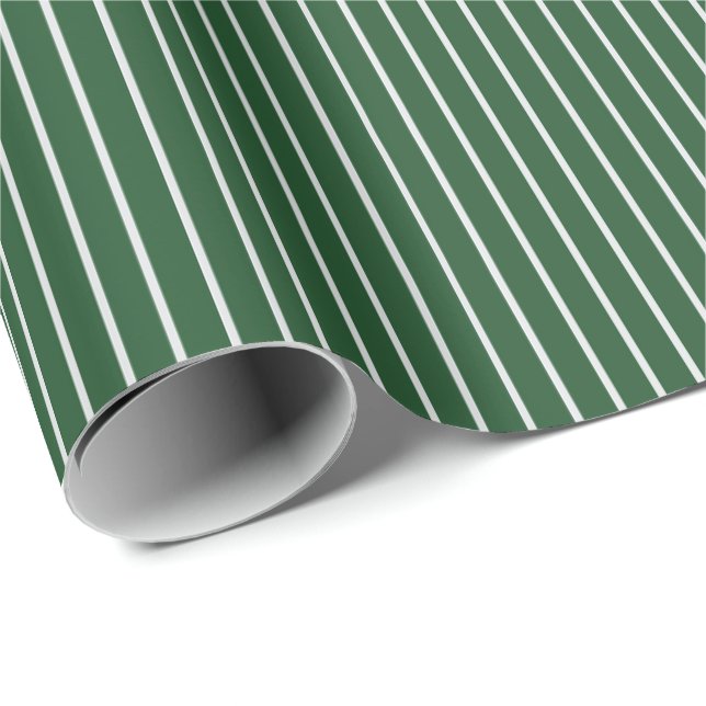 Thin White Pinstripes on Dark Green Wrapping Paper (Roll Corner)