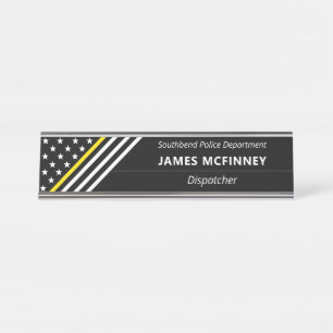 Thin Yellow Line Dispatcher Stars Stripes Monogram Desk Name Plate