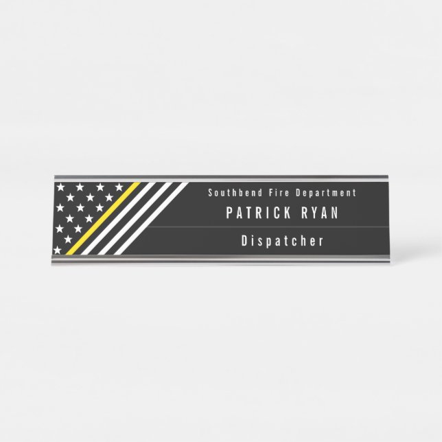 Thin Yellow Line Dispatcher Stars Stripes Monogram Desk Name Plate (Front)