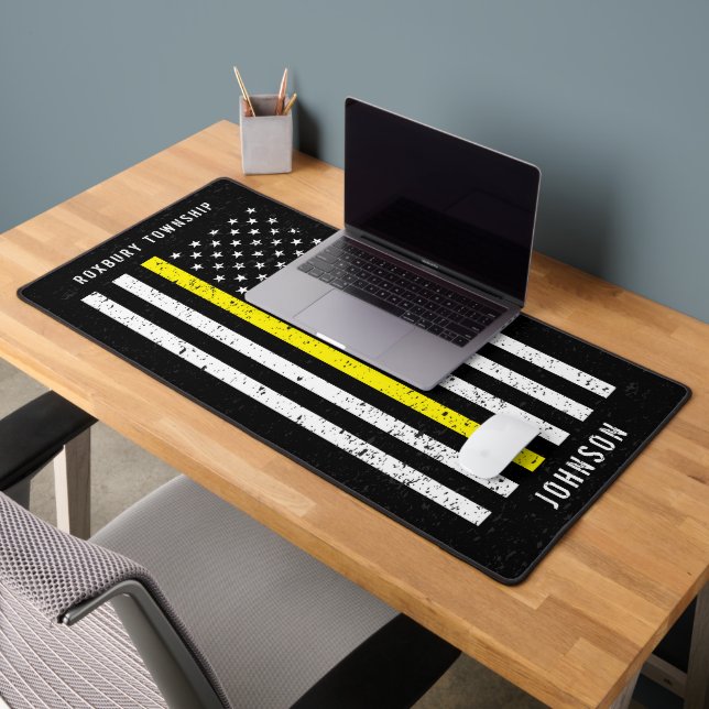 Thin Yellow Line Distressed American Flag Dispatch Desk Mat (Office 2)