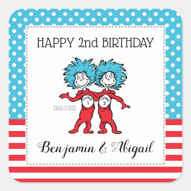 Thing 1 Thing 2 | Twins Birthday Square Sticker (Front)
