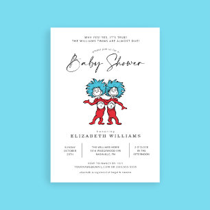 Thing One Thing Two   Blue Twins Baby Shower Invitation