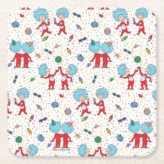Thing One Thing Two Celebration Pattern Square Paper Coaster (Front)