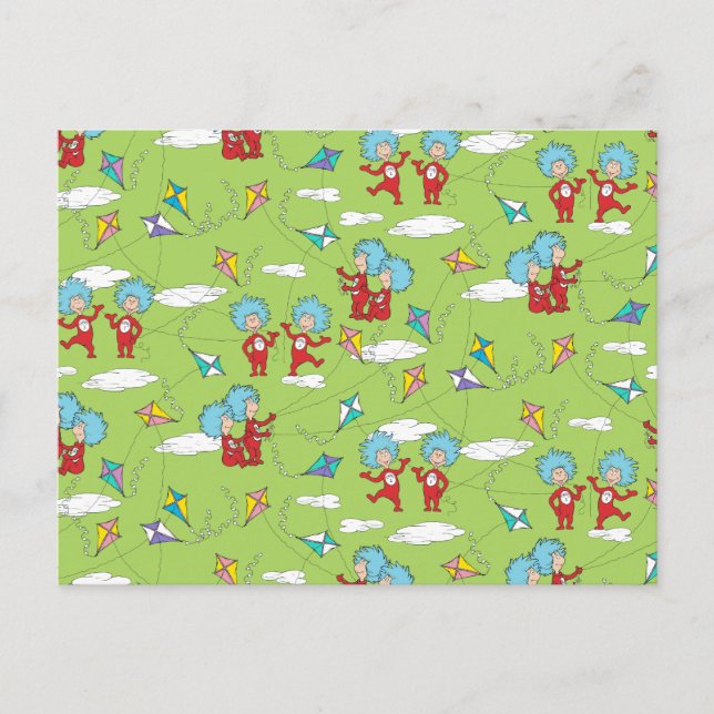 Thing One Thing Two Flying Kite Things Pattern Postcard (Front)