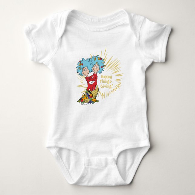 Thing One Thing Two Happy Things-Giving! Baby Bodysuit (Front)