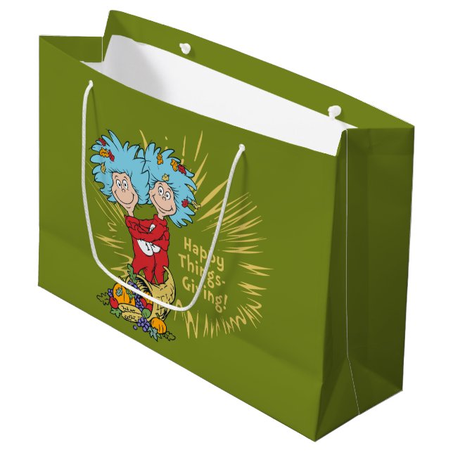 Thing One Thing Two Happy Things-Giving! Large Gift Bag (Front Angled)