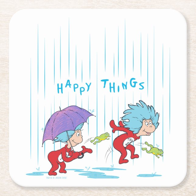 Thing One Thing Two Happy Things Square Paper Coaster (Front)
