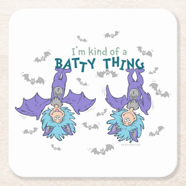 Thing One Thing Two Kind of a Batty Thing Square Paper Coaster (Front)