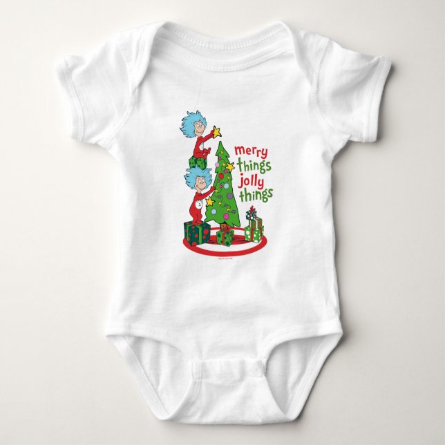 Thing One Thing Two Merry Things Jolly Things Baby Bodysuit (Front)
