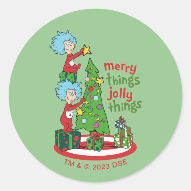 Thing One Thing Two Merry Things Jolly Things Classic Round Sticker (Front)