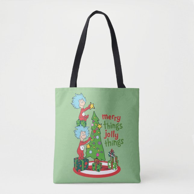 Thing One Thing Two Merry Things Jolly Things Tote Bag (Front)