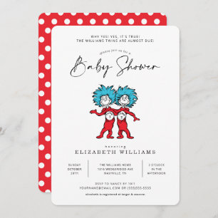 Thing One Thing Two   Red Twins Baby Shower Invitation
