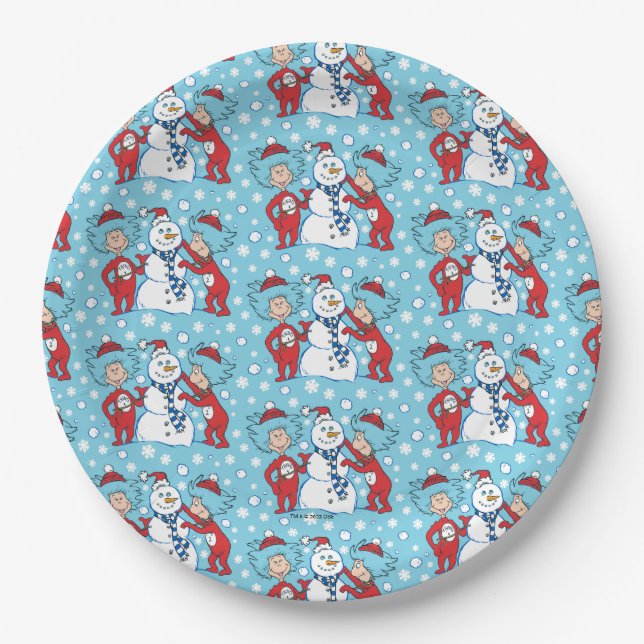 Thing One Thing Two Snowman Pattern Paper Plate (Front)