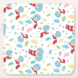 Thing One Thing Two Sweet Things Pattern Square Paper Coaster