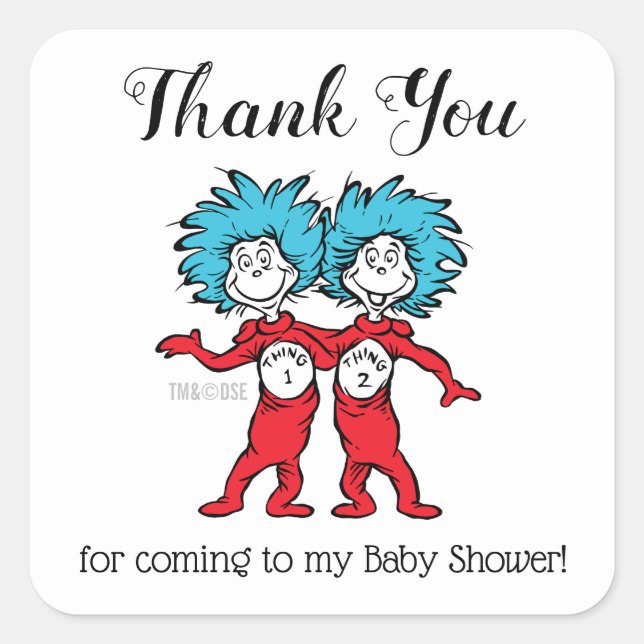 Thing One Thing Two | Twins Baby Shower Thank You Square Sticker (Front)