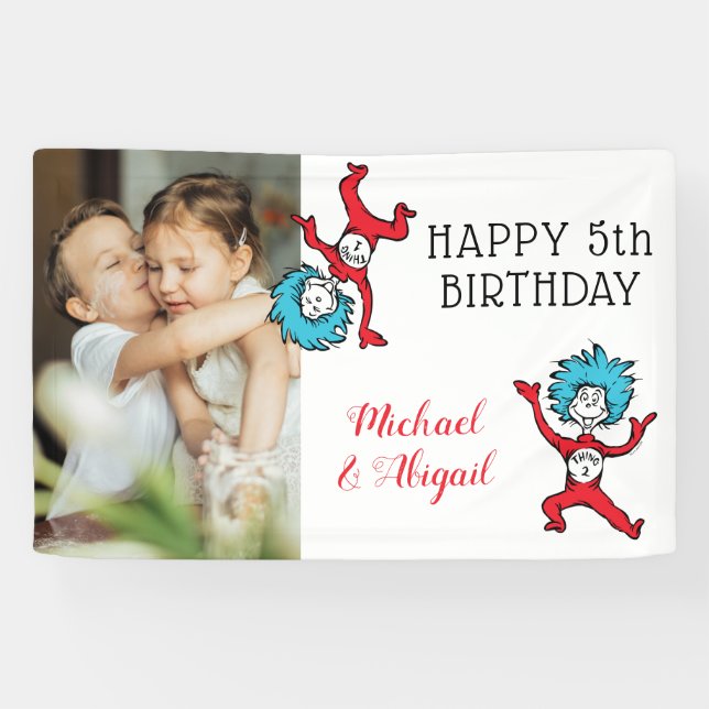 Thing One Thing Two Twins Birthday Add Your Photo Banner (Horizontal)
