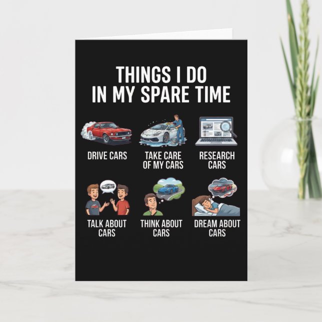 Things I Do in My Spare Time Funny Car Guy Car Card (Front)