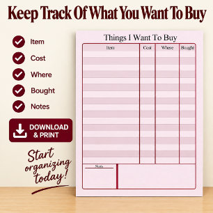 Things I Want to Buy Planner Digital Download Poster