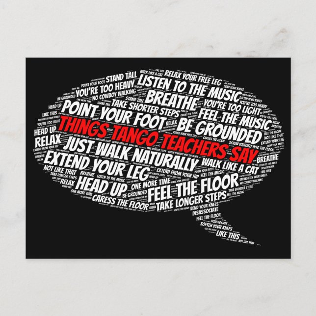 Things Tango Teachers Say Argentine Tango Art Postcard (Front)