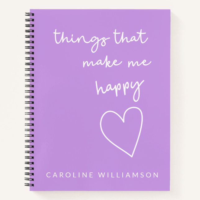 Things That Make Me Happy Purple Name Gratitude Notebook (Front)