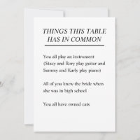 Things The Table Has In Common Wedding Signs