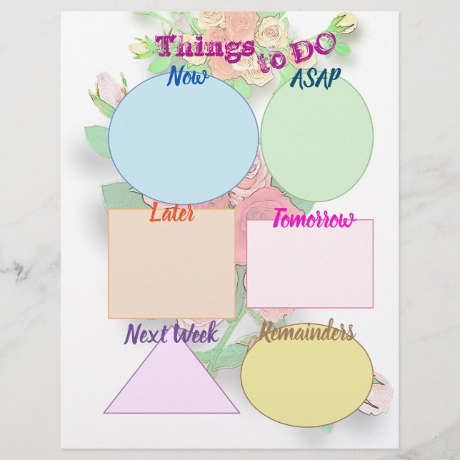 Things to DO and Today Schedule Roses Planner Custom Letterhead (Front)