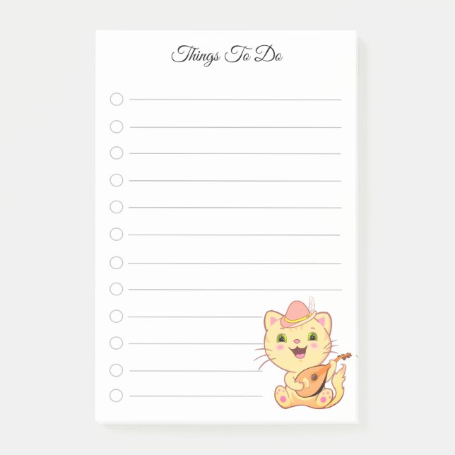 Things To Do & Cute Musical Cat  Post-it Notes (Front)