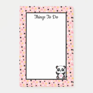 Things To Do Panda Bear & Polka Dots on Pink Post-it Notes